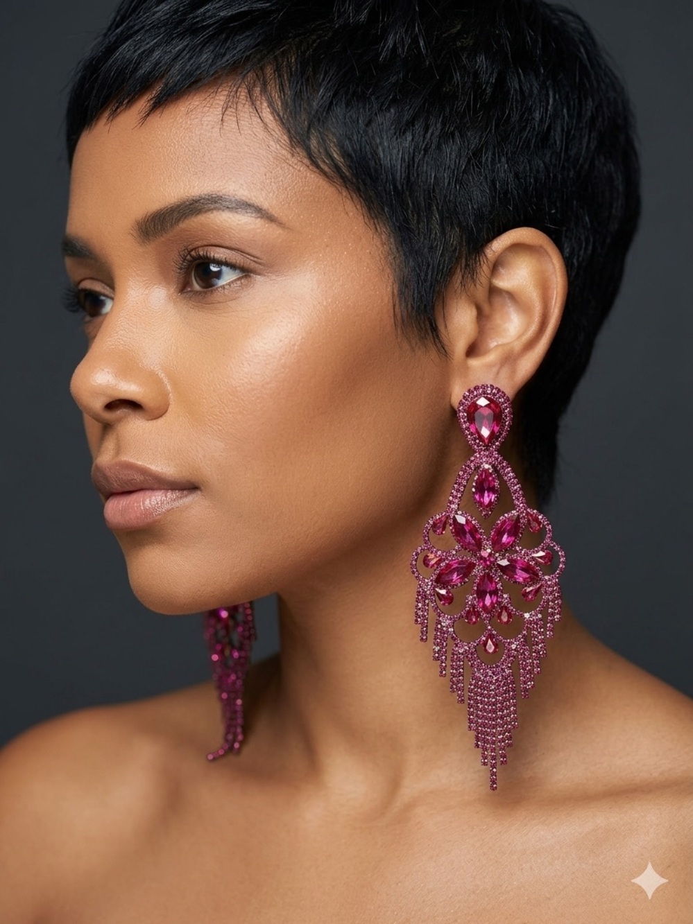 Statement Pink Crystal Chandelier Earrings - Women Jewelry